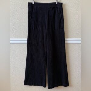 Raquel Allegra 100% Cotton Gauze Wide Straight Leg Pull On Pants Black Size L